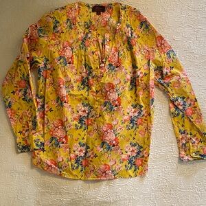 J. Crew Yellow Floral Pintuck V-Neck Blouse